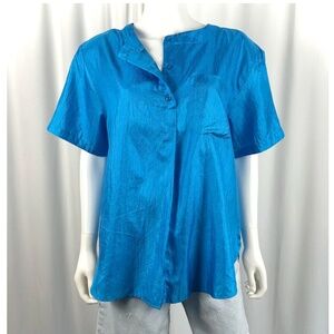 Vintage 2000’s ‘Ashleigh Morgan’ Electric Blue Satin Short Sleeve Blouse - L/XL